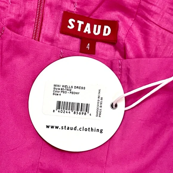 🌺🎉HP🎉🌺 NWT Staud Wells Mini Dress Peony - Picture 15 of 16